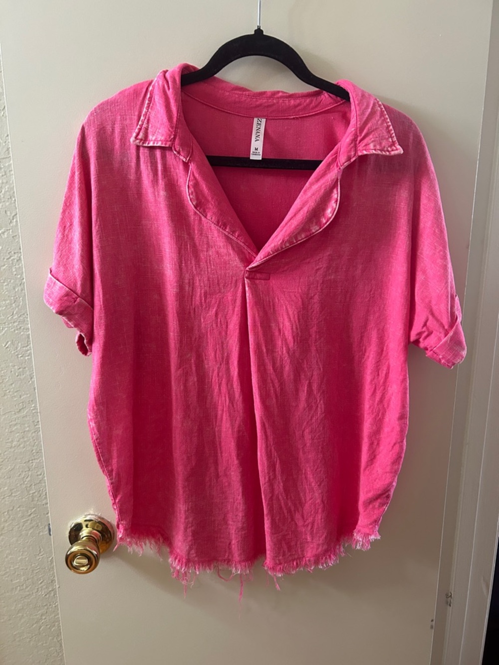 Zenana Outfitters Bright Pink V-Neck Short Sleeve Tunic